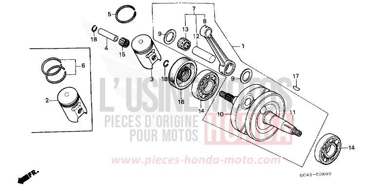VILEBREQUIN/PISTON de CR80R "Grandes Roues" FLASH RED (R119) de 1985